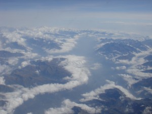 flying over the alps into Italy